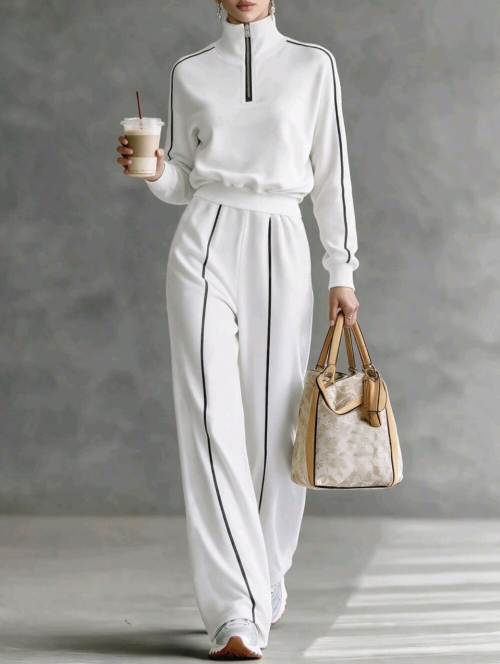 Autumn Casual Women's 2 Pieces Set Outdoor Leisure White Top And Sweatpants - Picture 6 of 6